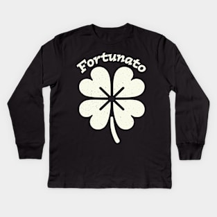 Fortunato Emblem - Distressed Four-Leaf Graphic Design Kids Long Sleeve T-Shirt